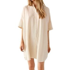 NWT & Other Stories Oversized Short Sleeve Shirt Dress Textured Beige
